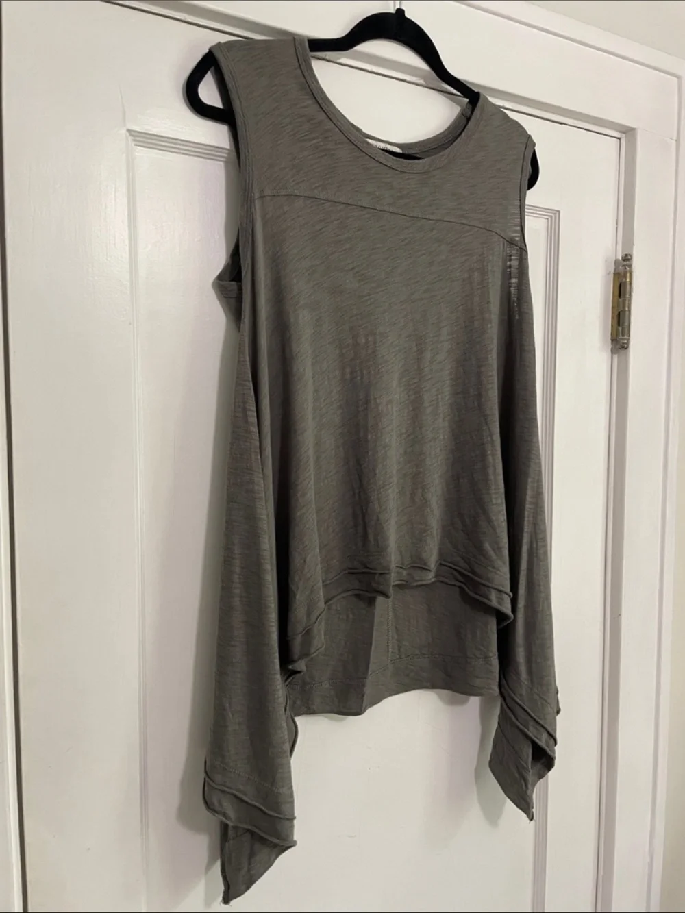 Women's Promesa Asymmetrical Trapeze Cotton Modal Tank Top In Olive Green - Picture 3 of 13